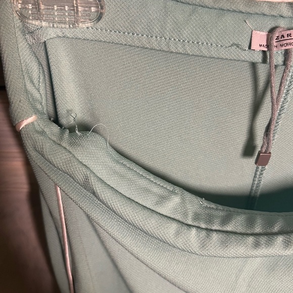 Zara Trafaluc Seagram Green‎ Stretch Striped Wide Leg Track Pants Athleisure - Picture 8 of 9